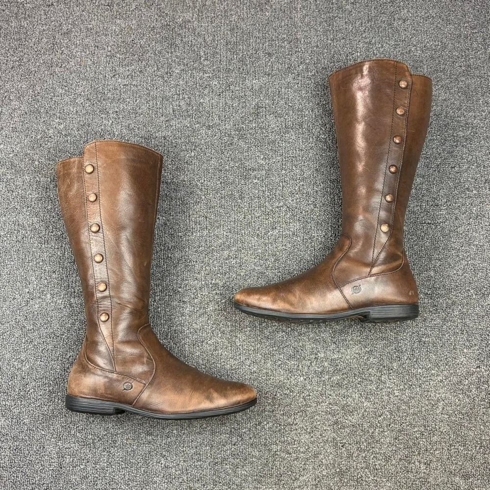 Born Brown Leather Side Zip Tall Campus Riding Boots Womens Size 8